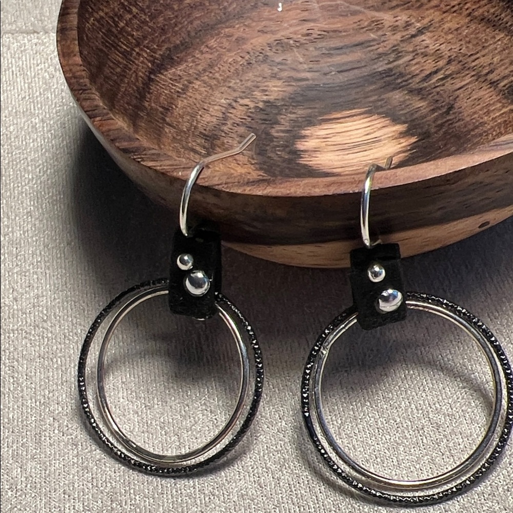 Elegant Black and Silver Hoop Earrings